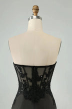 Black Bodycon Sweetheart Corset Short Homecoming Dress with Appliques by WEDTREND