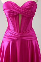 Cute Fuchsia A Line Sweetheart Criss Cross Corset Homecoming Dress with Ruffles by WEDTREND