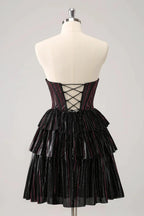 Cute Black Pink A Line Sweetheart Corset Short Homecoming Dress with Beading by WEDTREND