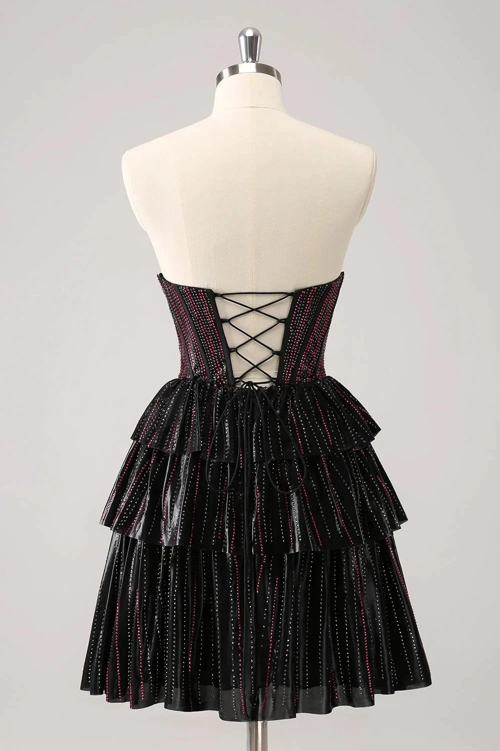 Cute Black Pink A Line Sweetheart Corset Short Homecoming Dress with Beading by WEDTREND