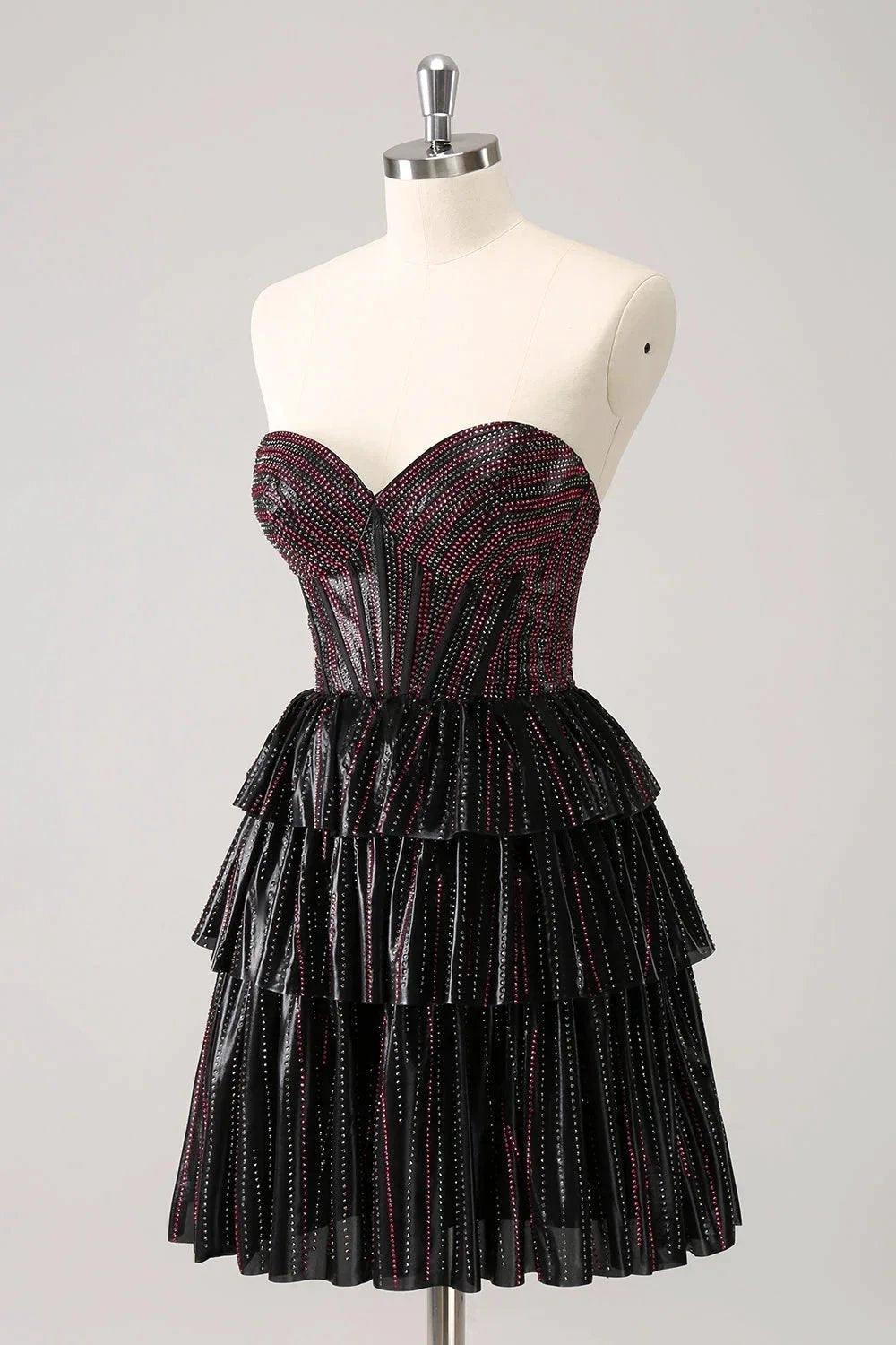 Cute Black Pink A Line Sweetheart Corset Short Homecoming Dress with Beading by WEDTREND
