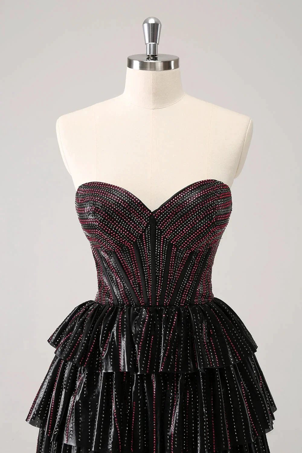 Cute Black Pink A Line Sweetheart Corset Short Homecoming Dress with Beading by WEDTREND