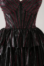 Cute Black Pink A Line Sweetheart Corset Short Homecoming Dress with Beading by WEDTREND