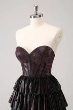 Cute Black Pink A Line Sweetheart Corset Short Homecoming Dress with Beading by WEDTREND