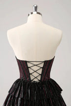 Cute Black Pink A Line Sweetheart Corset Short Homecoming Dress with Beading by WEDTREND