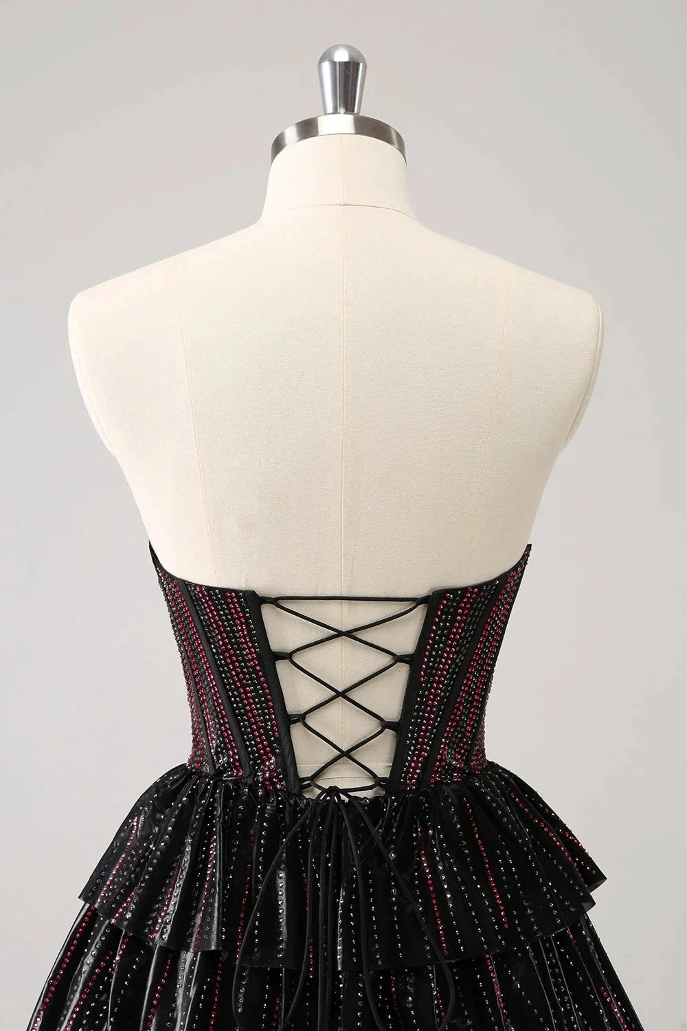 Cute Black Pink A Line Sweetheart Corset Short Homecoming Dress with Beading by WEDTREND