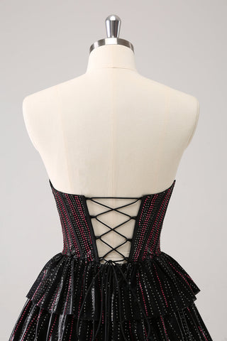 Cute Black Pink A Line Sweetheart Corset Short Homecoming Dress with Beading