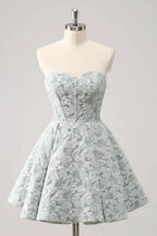 Cute Grey Green A Line Sweetheart Corset Short Homecoming Dress by WEDTREND