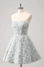 Cute Grey Green A Line Sweetheart Corset Short Homecoming Dress by WEDTREND