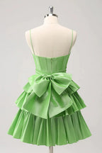 Cute Green A Line Spaghetti Straps Corset Tiered Ruffle Homecoming Dress with Bow by WEDTREND