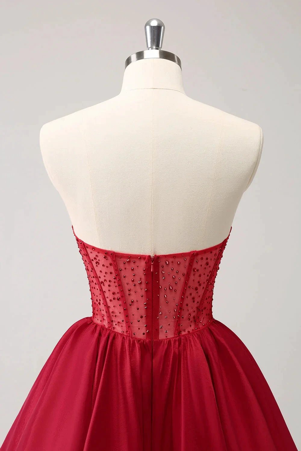 Cute Red A Line Strapless Corset Ruffle Homecoming Dress with Beading by WEDTREND