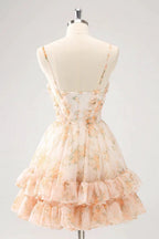 Cute Yellow A Line Cut Out Tiered Print Floral Homecoming Dress with Ruffles by WEDTREND