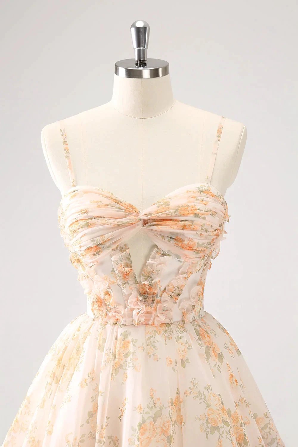 Cute Yellow A Line Cut Out Tiered Print Floral Homecoming Dress with Ruffles by WEDTREND