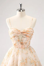 Cute Lilac A Line Cut Out Tiered Print Floral Homecoming Dress with Ruffles by WEDTREND