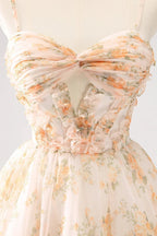 Cute Lilac A Line Cut Out Tiered Print Floral Homecoming Dress with Ruffles by WEDTREND
