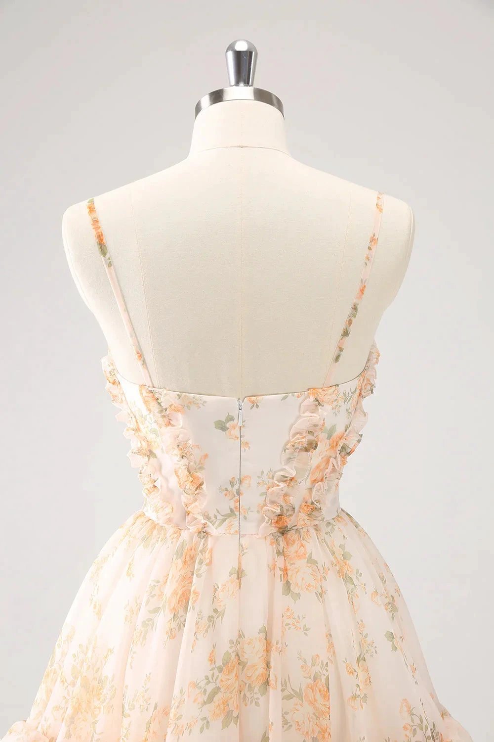 Cute Yellow A Line Cut Out Tiered Print Floral Homecoming Dress with Ruffles by WEDTREND