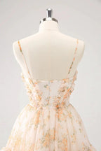 Cute Lilac A Line Cut Out Tiered Print Floral Homecoming Dress with Ruffles by WEDTREND