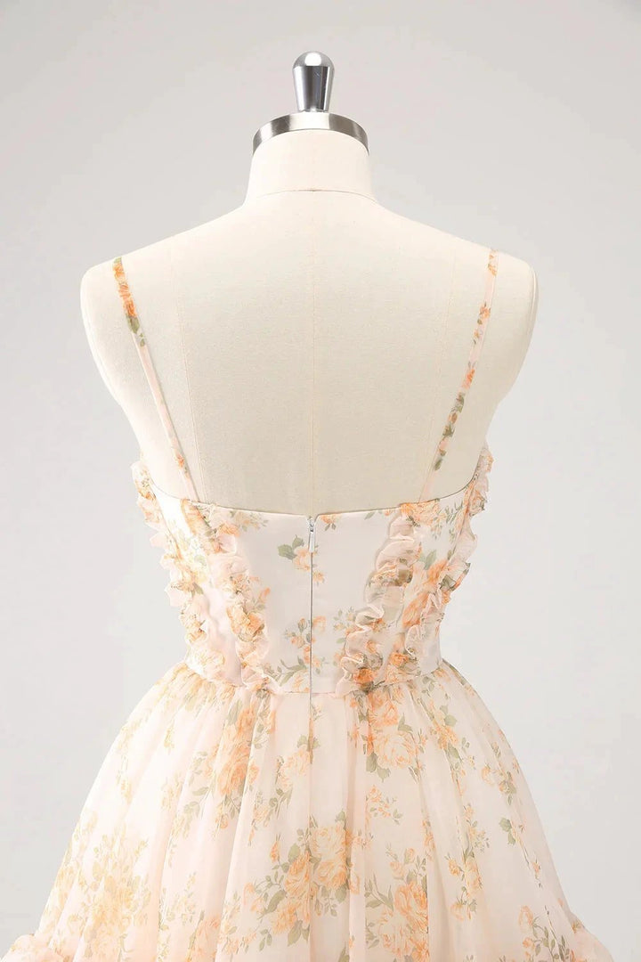 Cute Lilac A Line Cut Out Tiered Print Floral Homecoming Dress with Ruffles by WEDTREND