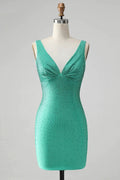 Chic Bodycon V Neck Backless Short Green Homecoming Dress with Beading by WEDTREND