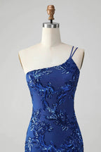 Classy Sparkly Pink Bodycon One Shoulder Sequins Homecoming Dress with Embroidery by WEDTREND