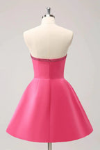 Cute Hot Pink A Line Strapless Cut Out Homecoming Dress with Beading by WEDTREND