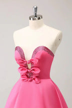 Cute Hot Pink A Line Strapless Cut Out Homecoming Dress with Beading by WEDTREND