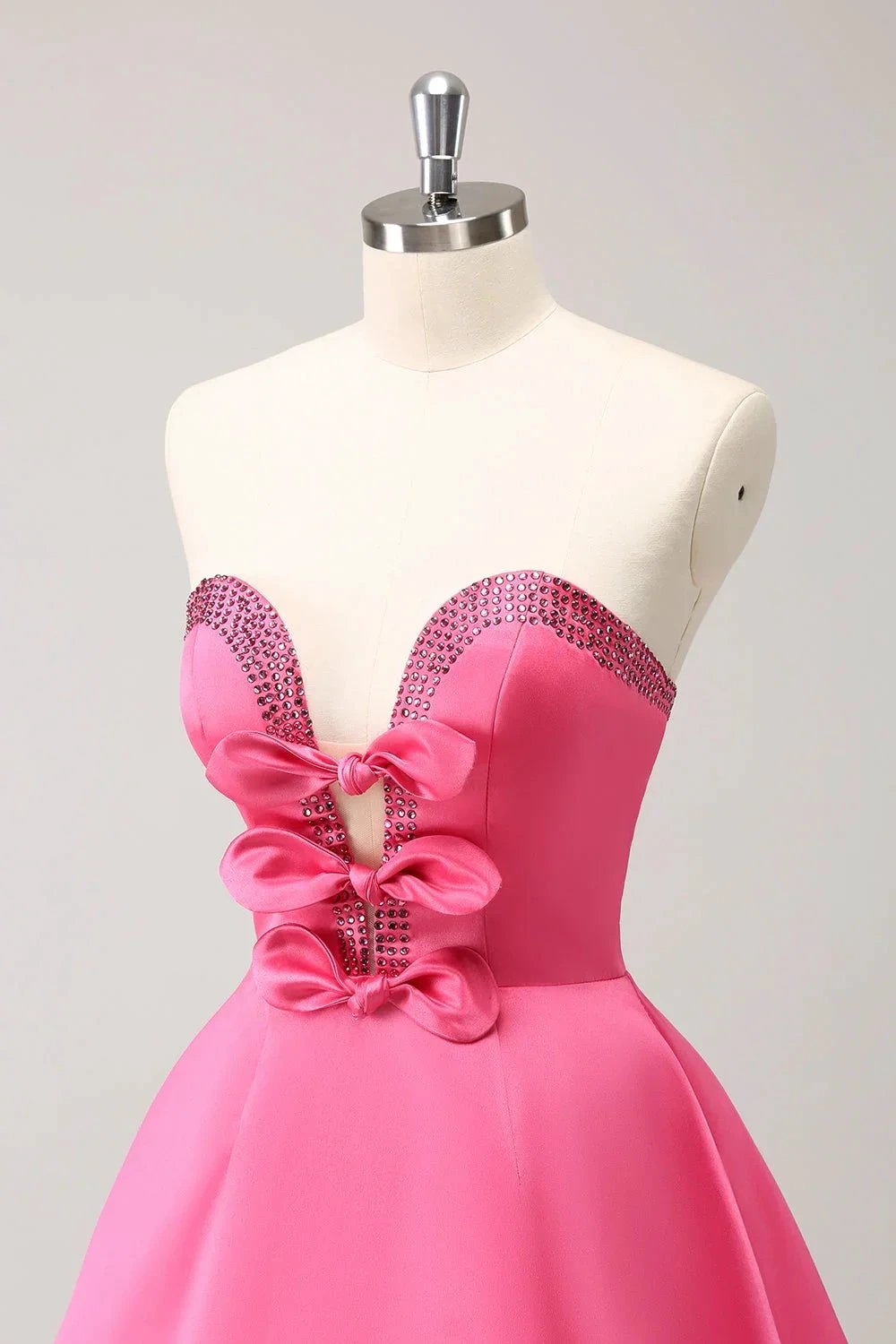 Cute Hot Pink A Line Strapless Cut Out Homecoming Dress with Beading by WEDTREND