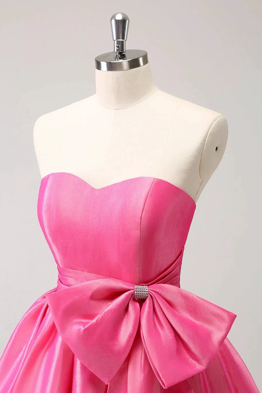 Cute Hot Pink A Line Strapless Pleated Short Homecoming Dress with Bow by WEDTREND