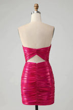 Chic Strapless Keyhole Pleated Fuchsia Tight Homecoming Dress by WEDTREND