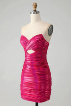 Chic Strapless Keyhole Pleated Fuchsia Tight Homecoming Dress by WEDTREND