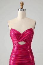 Chic Strapless Keyhole Pleated Fuchsia Tight Homecoming Dress by WEDTREND