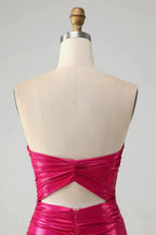 Chic Strapless Keyhole Pleated Fuchsia Tight Homecoming Dress by WEDTREND