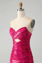 Chic Strapless Keyhole Pleated Fuchsia Tight Homecoming Dress by WEDTREND