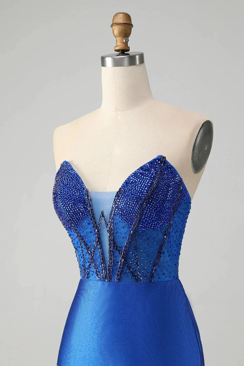Classy Sparkly Royal Blue Tight Strapless Short Homecoming Dress with Beading by WEDTREND