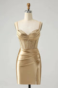 Gold Corset Short Homecoming Dress with Lace Up Back by WEDTREND