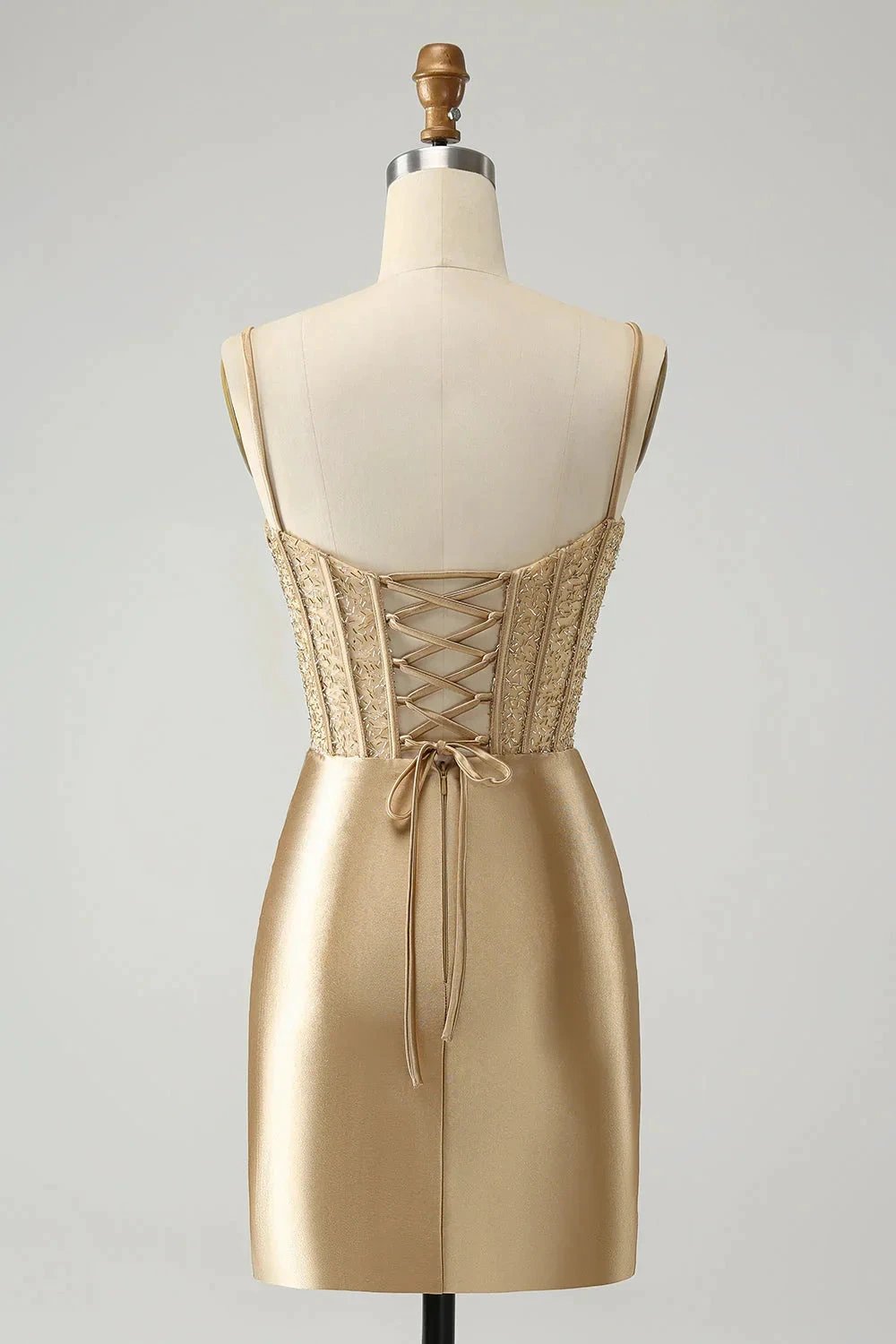 Gold Corset Short Homecoming Dress with Lace Up Back by WEDTREND
