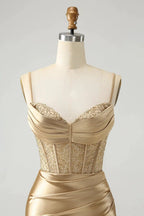 Gold Corset Short Homecoming Dress with Lace Up Back by WEDTREND