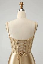 Gold Corset Short Homecoming Dress with Lace Up Back by WEDTREND