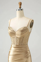 Gold Corset Short Homecoming Dress with Lace Up Back by WEDTREND