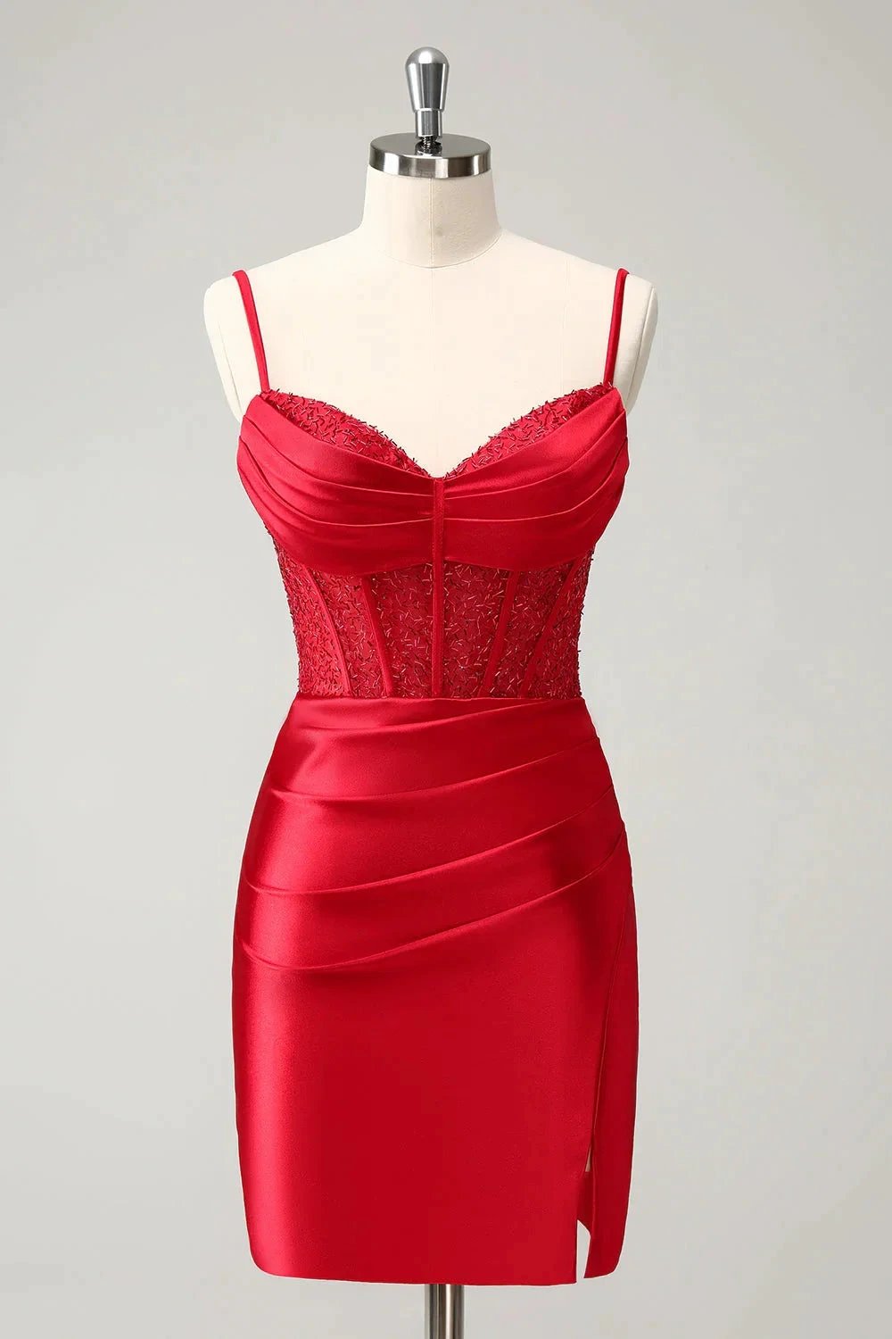 Red Corset Short Homecoming Dress with Lace Up Back by WEDTREND