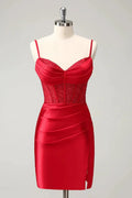 Red Corset Short Homecoming Dress with Lace Up Back by WEDTREND