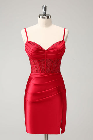 Red Corset Short Homecoming Dress with Lace Up Back