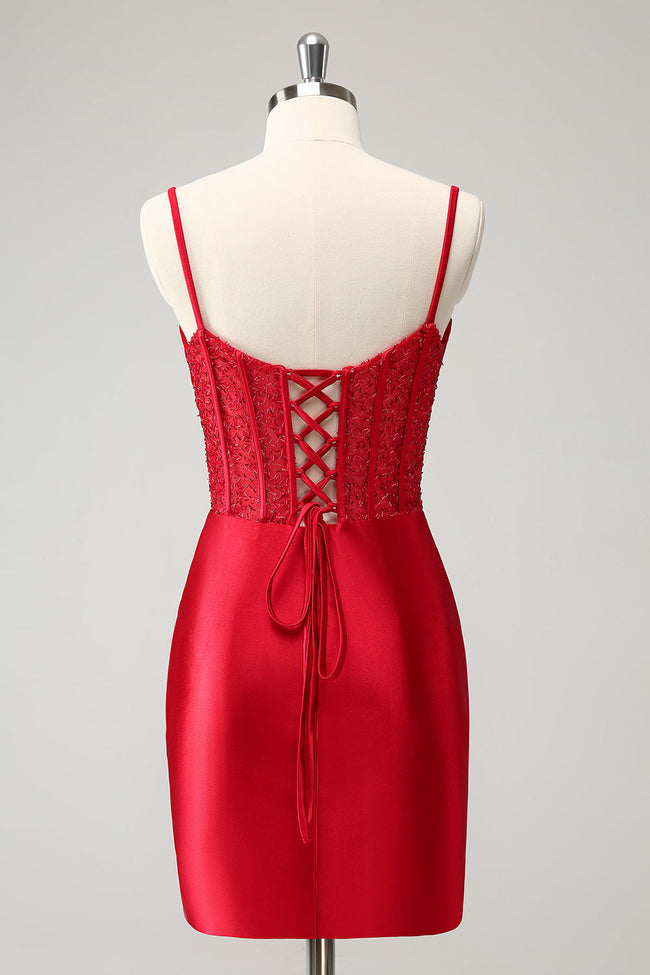 Red Corset Short Homecoming Dress with Lace Up Back Main Image
