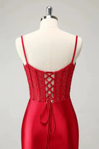 Red Corset Short Homecoming Dress with Lace Up Back by WEDTREND