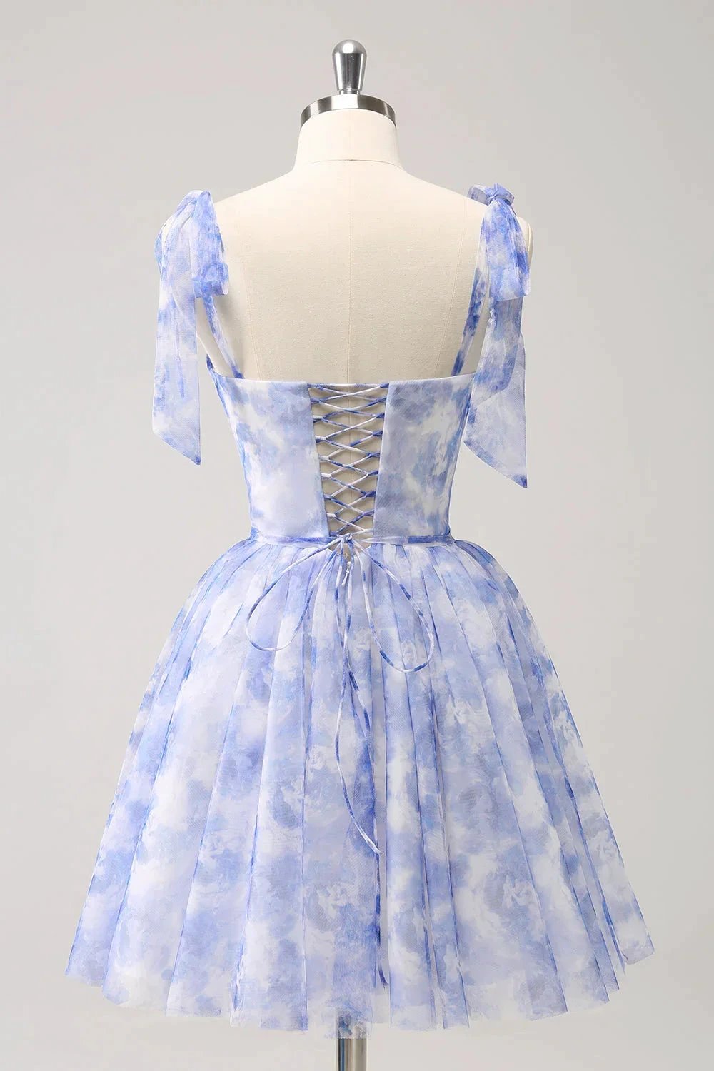 Cute Blue A Line Spaghetti Straps Pleated Short Homecoming Dress With Lace Up Back by WEDTREND