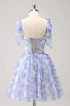 Cute Blue A Line Spaghetti Straps Pleated Short Homecoming Dress With Lace Up Back by WEDTREND