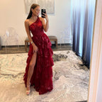 Livia |Sheath One Shoulder Tiered Lace Long Prom Dress by KissProm
