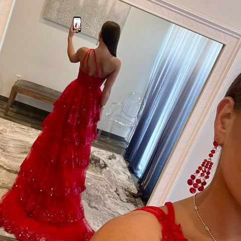 Livia | Langes Ballkleid aus Spitze mit einer Schulter und Stufen