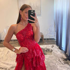 Livia |Sheath One Shoulder Tiered Lace Long Prom Dress by KissProm