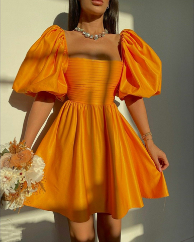 Retro-Stil Orange Puffärmel A-Linie Homecoming Kleid Orange Cocktailkleid Y5064